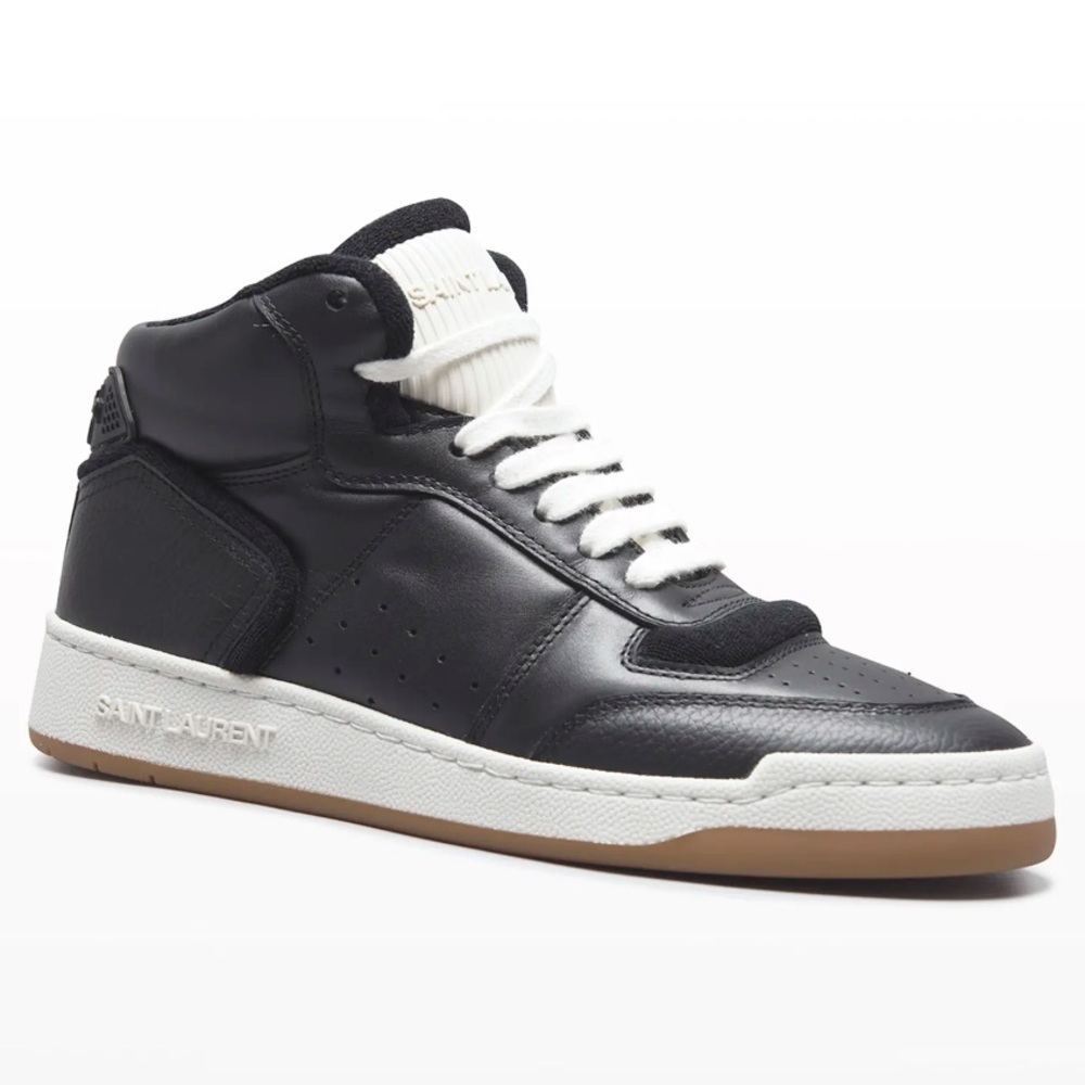 Saint Laurent Black Leather High-Top Court Sneakers
